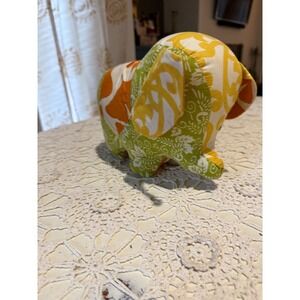 Zenizn brand stuffed elephant 100% cotton green, orange and yellow